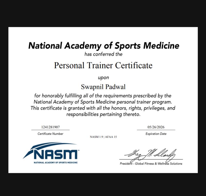 NASM Certified Personal Trainer certificate