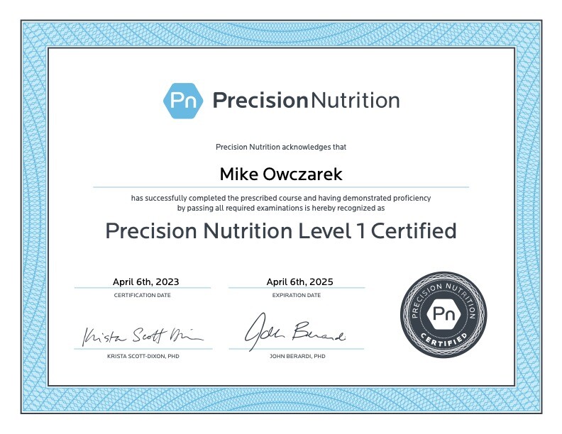Precision Nutrition Level 1 certificate